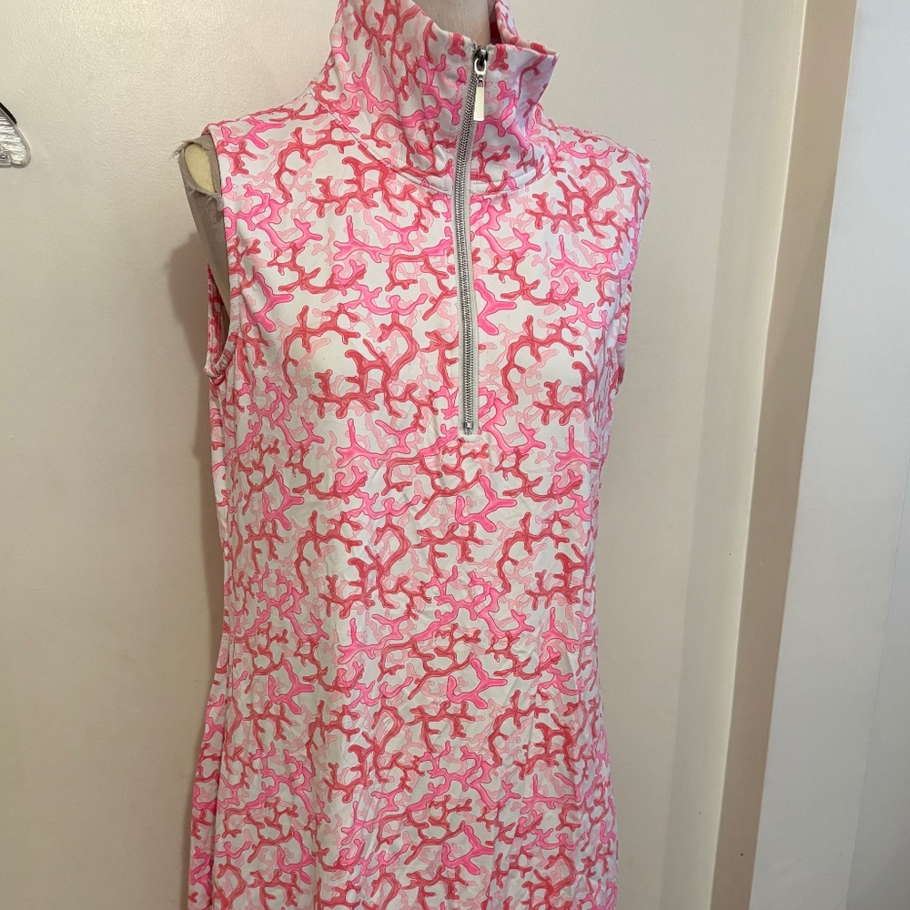 🔥 Lulu-B Pink Coral Print Zip-Neck Dress | Large | Coastal Resort